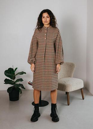 Замшевое платье в клетку l-xl. коричневый