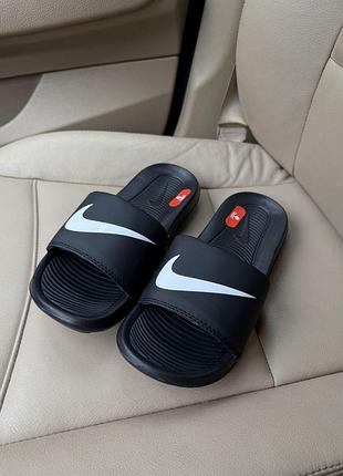 Мужские чёрные шлепанцы, тапочки nike slippers black white х найк 40