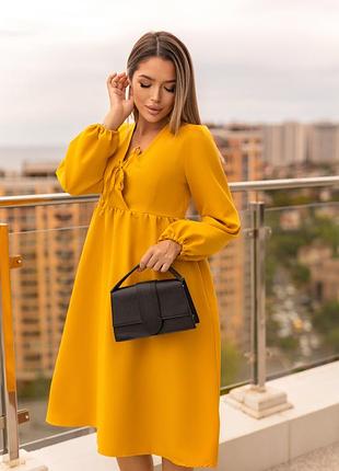 Молодіжна сукня вільного крою "boho" | норма і батал гірчичний, 46-48