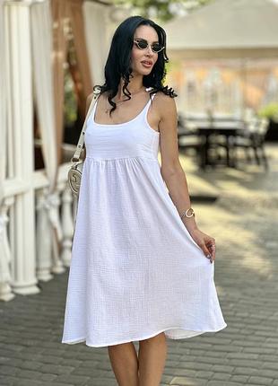 Летнее платье сарафан из муслина на бретельках caramel 42-44, белый