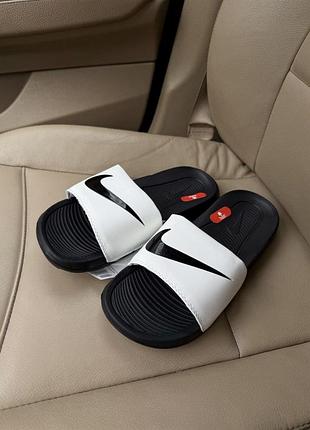 Белые чёрные шлепанцы, тапочки nike slippers white black х найк 41