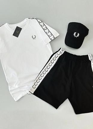Футболка (біла) + шорти + кепка fred perry lampas