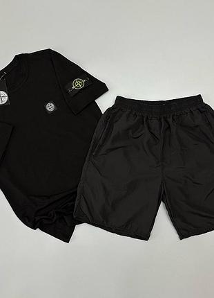Футболка (черная) + шорты плащевка stone island