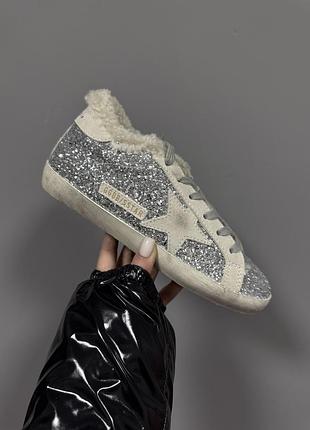 Golden goose | superstar silver sparkles / grey fur premium ❄️