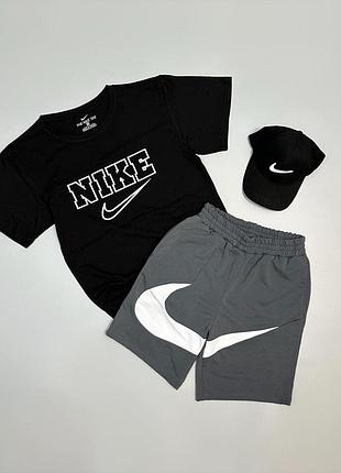 Футболка черная + кепка + шорты серые nike big