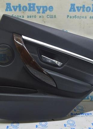 Обшивка двери (карточка) зад прав bmw 3 f30 12-19 чёрная кожа, под дерево, царапины (02)