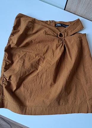 Горчичная летняя мини юбка zara размер xs коттон 98% 3