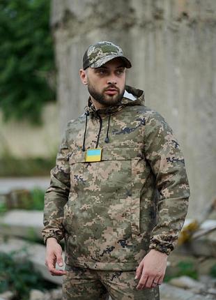 Куртка-анорак зеленый пиксель тактический мужской демисезонный анорак камуфляжная военная одежда с капюшоном