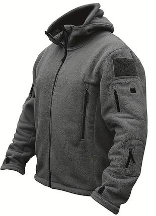 Тактическая флисовая кофта мужская флисовая серая кофта с капюшоном xxl