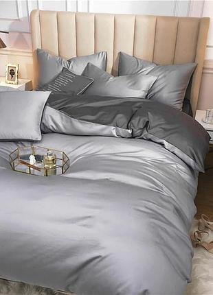 Постельное белье полуторное на резинке meriset дует true grey/anthracite premium сатин однотон (550580)