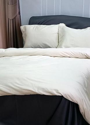 Постельное белье двуспальное meriset дует milk champagne/anthracite premium сатин однотон (550345)