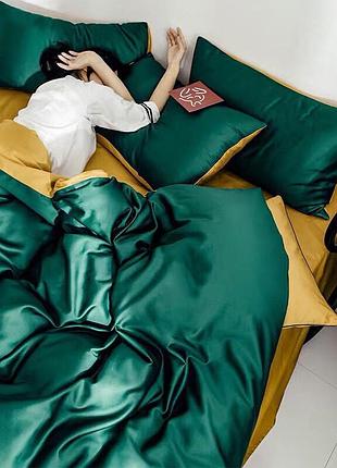 Постельное белье полуторное meriset дует royal green/golden premium сатин однотон (550565)