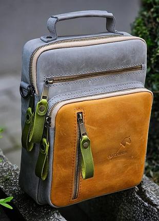 Кожаная сумка из натуральной кожи mb_040_grey_camel_lime
