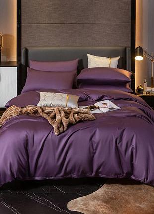 Постельное белье двуспальное meriset violet flower premium сатин однотон (550661)