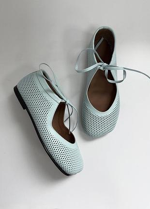 Ніжно блакитні шкіряні локери балетки по формі стопи barefoot анатомічні з перфорацією