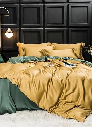 Постельное белье двуспальное meriset дуэт golden/mint premium сатин однотон (550577)