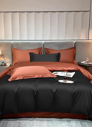 Постельное белье полуторное meriset дует black/grape premium сатин однотонное (550683)