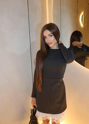 Женское приталенное платье с кружевом трикотаж alex + хлопок графит, 44/46