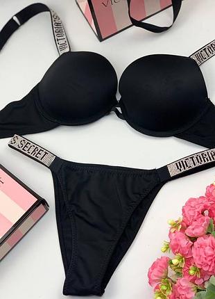 Женский комплект нижнего белья victoria's secret черный, комплект нижнего белья виктория сикрет с push-up 36в (80в) - l