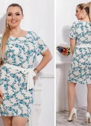 Платье 110 голубая веточка на белом