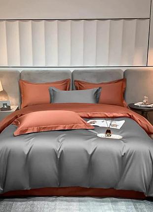 Постельное белье евро на резинке meriset дует true grey/grape premium сатин однотон (550681)