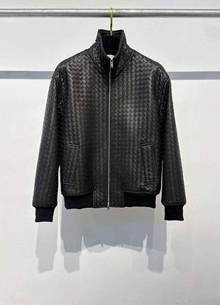 Чоловіча плетена куртка бомбер з натуральної шкіри bottega veneta