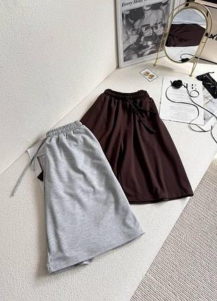 Oversize женские шорты | стильные шорты оверсайз из двухнитки люкс шоколад