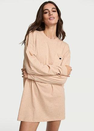 Нічна сорочка жіноча бавовняна victoria's secret pocket sleep tee xl/xxl бежева