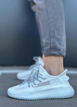 Жіночі літні білі кросівки adidas yeezy, жіноче літнє взуття, текстильні кросівки для жінок