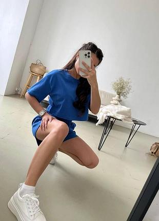 Женский костюм футболка oversize и шорты электрик