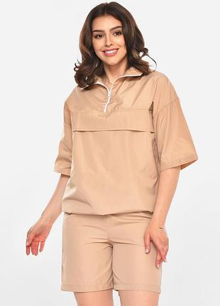 Костюм жіночий однотонний бежевого кольору р.onesize 215145k