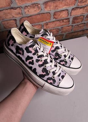 Кеды конверс женские на высокой подошве converse chuck taylor all star lift low 'leopard'