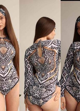 Купальник с солнцезащитным эффектом spf и повязкой s, m, l, xl s