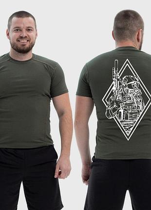 Мужская тактическая футболка с принтом военный в тепловизоре с винтовкой, хаки. xs
