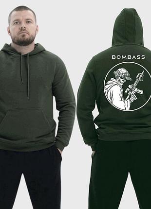 Мужской легкий худи с принтом bombass военный скелет с винтовкой, хаки. xs