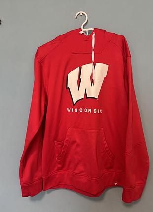 Комплект чоловіче худі wisconsin badgers team lockup pullover hoodie від відомого спортивного бренда fanatics та чоловіча червона футболка wisconsin