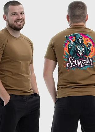 Чоловіча тактична футболка з принтом scumzilla скелет у балахоні кольоровий арт, койот xs