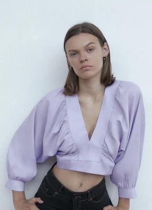 Льняна блуза zara бузкового кольору