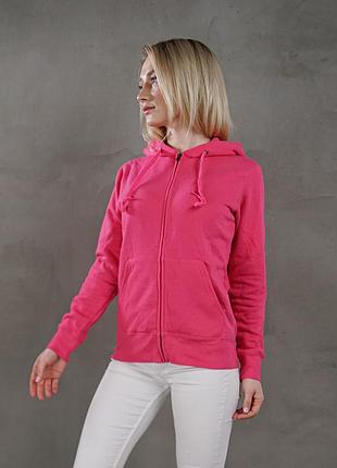 Толстовка женская худи на замке с капюшоном premium hooded jacket fruit of the loom xs, 57 малиновый