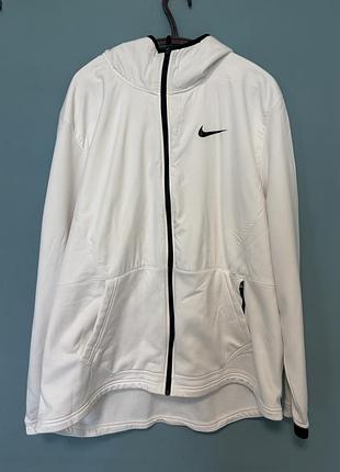 Чоловіча спортивна куртка-худі nike білого кольору (ближче до відтінку слонової кістки) на повній блискавці та з капюшоном.