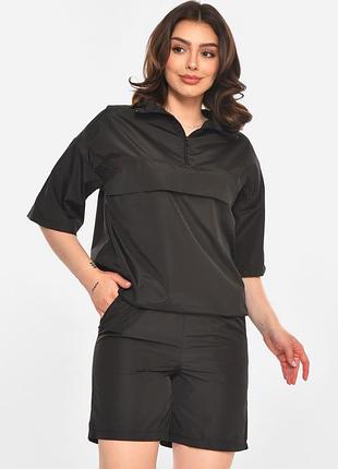 Костюм жіночий однотонний чорного кольору р.onesize 215144k