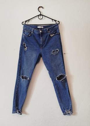 Голубые рваные джинсы скинни.denim co.