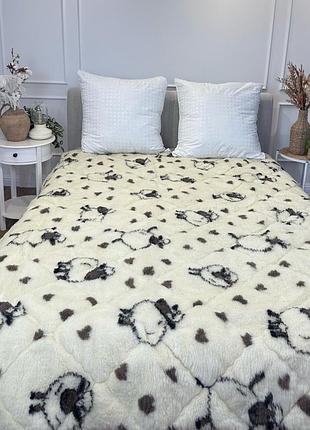 Одеяло двуспальное двустороннее открытое из овчины leri max 21547 180х210 см бежевое
