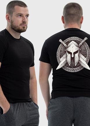 Чоловіча тактична футболка з принтом гладіатор щит, чорний xxl