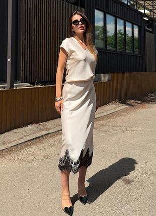 Спідниця jadone fashion лілея s айворі (з чорним мереживом)