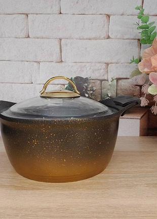 Каструля зі скляною кришкою oms 3120-01-11-26-gold 26 см 5.6 л золотиста
