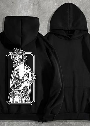 Мужской худи на флисе с принтом sunset goons девушка тату грудь , черный s