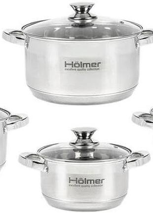 Набір каструль holmer cs-1853-ss 8 предметів сріблястий
