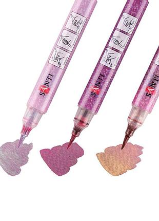 Набір акварельних маркерів santi glitter brush 390773 3 шт рожевий