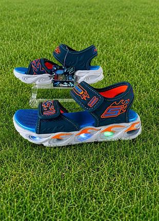 Босоножки сандалии с огоньками для мальчика skechers lights thermo splash черный\синий